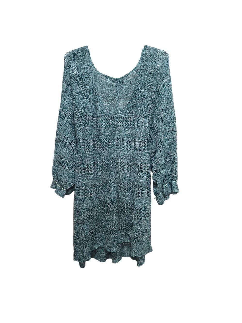 Avenue 26/28 Teal Marled Sheer Open Knit Tunic Sweater Plus Size
